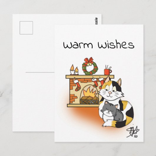 Kat mam Cozy Kersthaard Briefkaart (Voorkant / Achterkant)