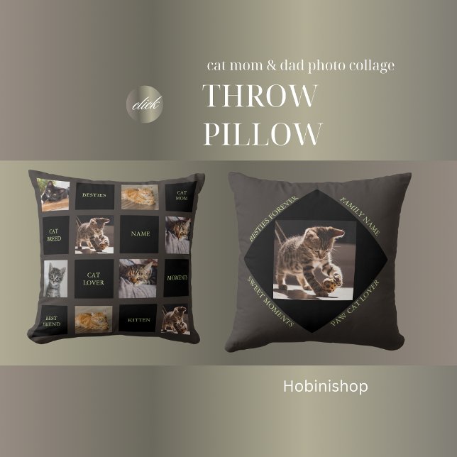 kat mam & kat papa fotocollage gooien kussen (cat mom & cat Dad photo collage throw pillow)