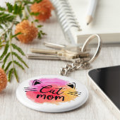 Kat mam, kleurrijke kat sleutelhanger (Zijkant)