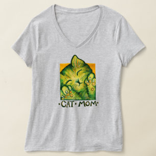 Kat mam Kute green kitty cats art T-shirt