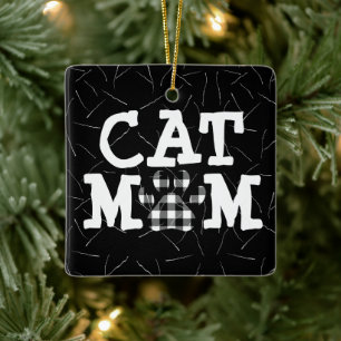 Kat mam Pawprint met kattestoelen Keramisch Ornament