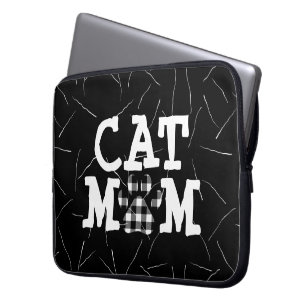 Kat mam Pawprint met kattestoelen Laptop Sleeve