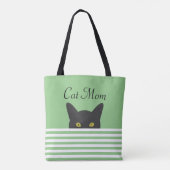 Kat Mam Peeking Zwart Kat Groene Streep Schouder Tote Bag (Achterkant)