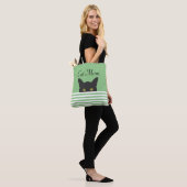Kat Mam Peeking Zwart Kat Groene Streep Schouder Tote Bag (Op model)