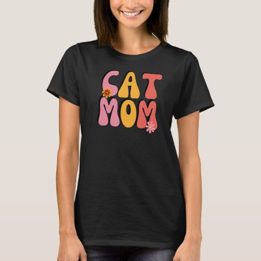 Kat mam Retro Groovy Flowers T-shirt (Voorkant)