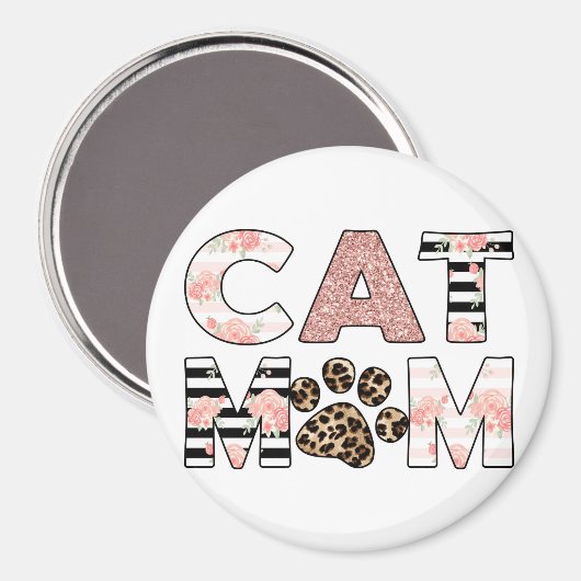 Kat mam Roze Floral en luipaard Paw Magneet (Voorkant / Achterkant)