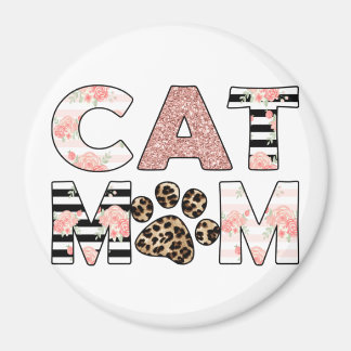 Kat mam Roze Floral en luipaard Paw Magneet
