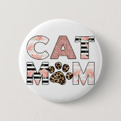 Kat mam Roze Floral en luipaard Paw Ronde Button 5,7 Cm (Voorkant)