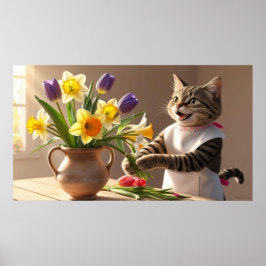 Kat mama is bloemen aan het regelen poster