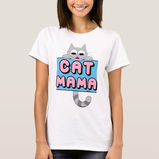 "KAT MAMA" Lachende Cartoon Kat T-shirt (Voorkant)