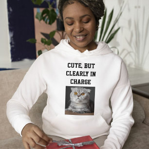 Kat Mama Modern Aangepaste tekst huisdier foto wit Hoodie