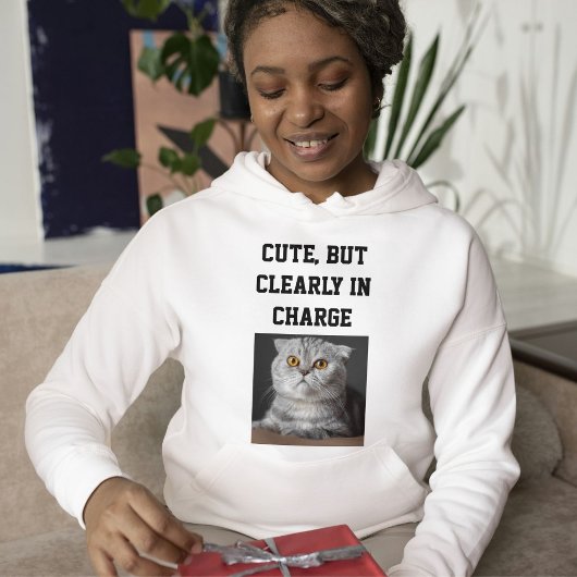 Kat Mama Modern Aangepaste tekst huisdier foto wit Hoodie