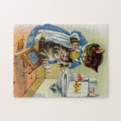 kat mama wast haar kitten uit 1930 legpuzzel (Horizontaal)