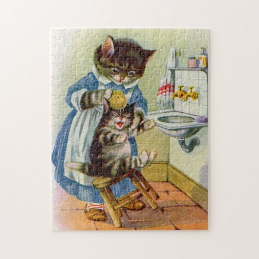 kat mama wast haar kitten uit 1930 legpuzzel (Verticaal)