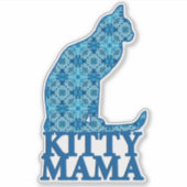 Kat mama zit in Denim Blue Pattern Sticker (Voorkant)