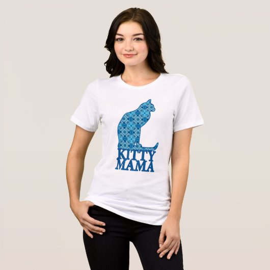 Kat mama zit in Denim Blue Pattern Tri-Blend Shirt (Voorkant volledig)