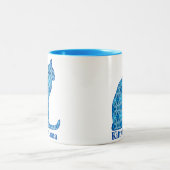 Kat mama zit in Denim Blue Pattern Tweekleurige Koffiemok (Center)