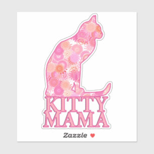 Kat mama zit in een roze fractaal patroon sticker