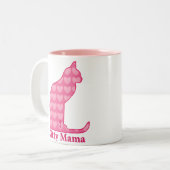 Kat mama Zittingskat in Fuchsia Pink Hearts Tweekleurige Koffiemok (Voorkant links)