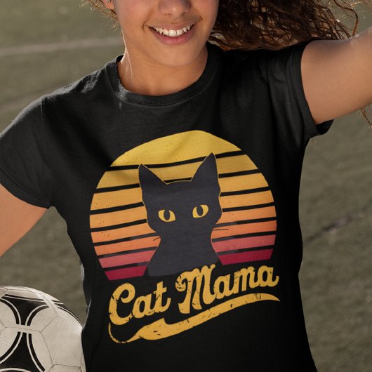Kat Mama Zonsondergang Silhouet van een Zwarte Kat T-shirt