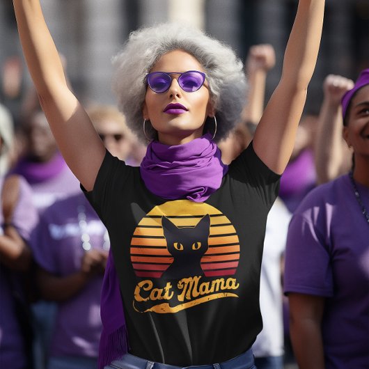 Kat Mama Zonsondergang Silhouet van een Zwarte Kat T-shirt