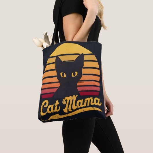Kat Mama Zonsondergang Silhouet van een Zwarte Kat Tote Bag (Dichtbij)