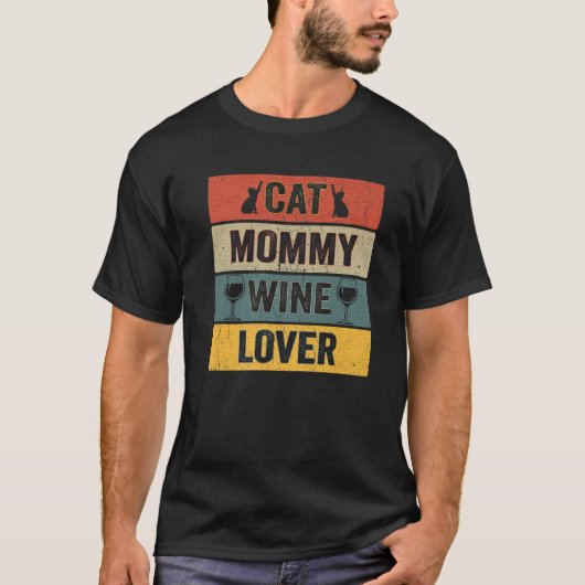 Kat mammie wijngaard Funny Cat mama Drink Wine Vin T-shirt (Voorkant)