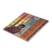 Kat marokkaans mozaïek abstract art brown city kat tegeltje (Zijkant)