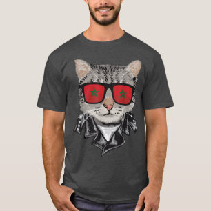 Kat Marokko Vlag Zonnebrillen Koel Marokkaanse kat T-shirt