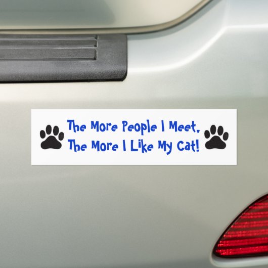 Kat, meer mensen die ik ontmoet... bumpersticker (Op auto)