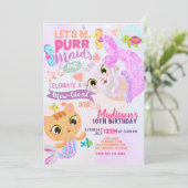 Kat Meermin Purrmaids Verjaardagsuitnodiging Kaart (Staand voorkant)