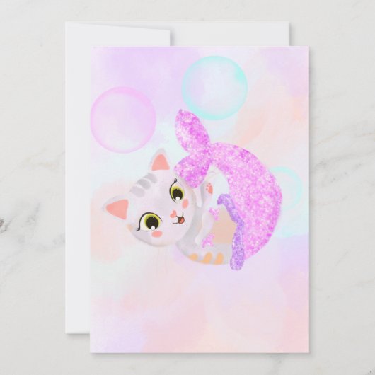 Kat Meermin Purrmaids Verjaardagsuitnodiging Kaart (Achterkant)