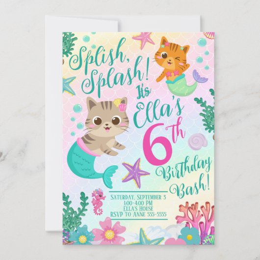 Kat Meeuwmeisje Verjaardagsfeest Kaart (Voorkant)