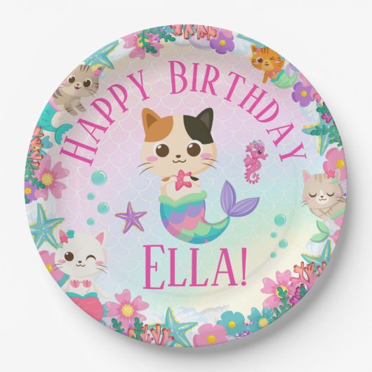 Kat Meeuwmeisje Verjaardagsfeest Papieren Bordje (Voorkant)