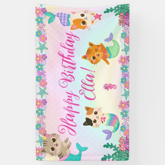 Kat Meeuwmeisje Verjaardagsfeest Spandoek (Verticaal)