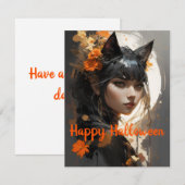Kat Meisje Halloween Wishes Notitiekaartje (Voorkant / Achterkant)