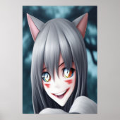 Kat-meisje met luie anime | AI Art Poster (Voorkant)