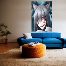 Kat-meisje met luie anime | AI Art Poster