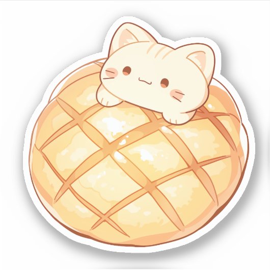 Kat Melonpan Japans Melon Brood Sticker (Voorkant)