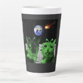 Kat Meme Alien Groene Kat Selfie UFO Latte Mok (Voorkant)