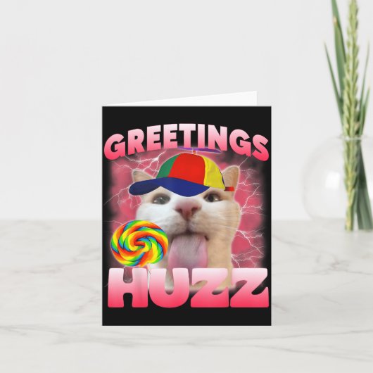Kat Meme Groeten Huzz Grappig Domme Kattenliefhebb Kaart (Voorkant)