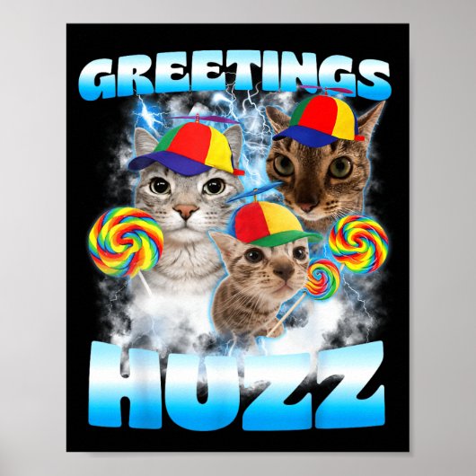 Kat Meme Groeten Huzz Grappig Dwaze Kattenliefhebb Poster (Voorkant)