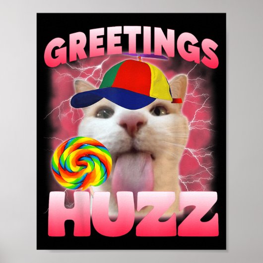 Kat Meme Groetjes Huzz Grappige Dwaze Kattenliefhe Poster (Voorkant)