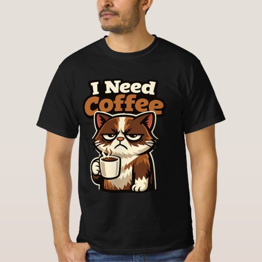 KAT MEME 'IK HEB COFFIE NODIG' T-SHIRT (Voorkant)