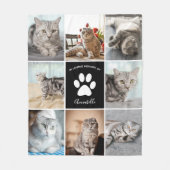 Kat Memorial Custom Pet Photo Collage Paw Print Fleece Deken (Voorkant)