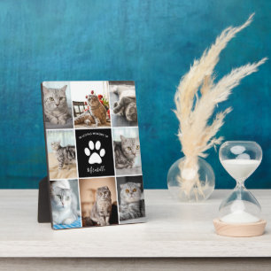 Kat Memorial Custom Pet Photo Collage Paw Print Fotoplaat