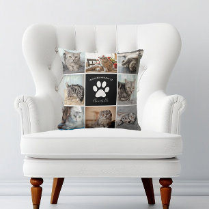 Kat Memorial Custom Pet Photo Collage Paw Print Kussen