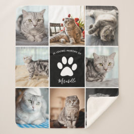 Kat Memorial Custom Pet Photo Collage Paw Print Sherpa Deken
