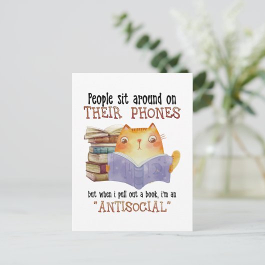 Kat mensen zitten op hun telefoon Antisociale kat  Briefkaart (Staand voorkant)