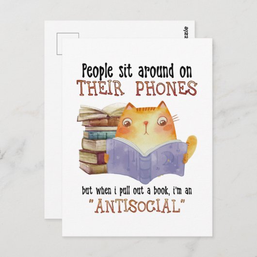 Kat mensen zitten op hun telefoon Antisociale kat  Briefkaart (Voorkant / Achterkant)